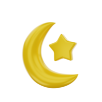 3d half moon and star icon illustration object png