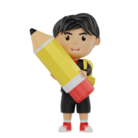 3d mignonne étudiant personnage apporter une crayon png