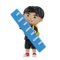 3d cute student character bring a ruler png