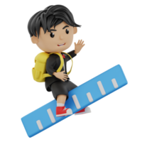 3d cute student character bring a ruler png