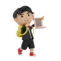 3d cute student character bring a grade A result png