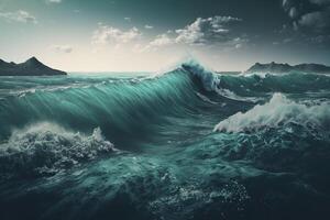 Turquoise sea wave. . photo