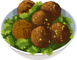 Falafel with vegetables on white bowl hand drawn illustration, Traditional Middle east cuisine png