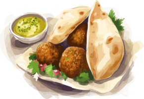 Falafel with Pita bread and sauce hand drawn illustration, middle eastern cuisine png