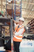 Warehouse manager Examine the equipment used to move goods in the warehouse and test drive a forklift. photo