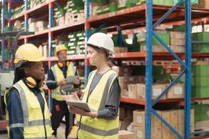 Manager with foreman and warehouse personnel, Manage and monitor inventory preparation for distribution to regional sub-centers. photo