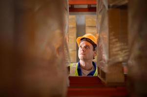 Head of worker portrait  in an auto parts warehouse, Examine auto parts that are ready to be shipped to the automobile assembly factory. photo