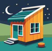 vector illustration of house in night with Moon and stars
