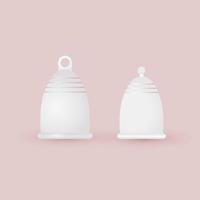 Silicone menstrual cup. Eco-friendly, washable intimate product. Zero waste supplies for personal hygiene. Plastic-free concept. 3D realistic vector illustration of woman hygiene.