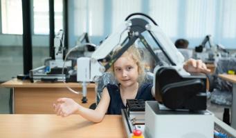 Children using the hand robot technology, Students are studying technology, which is one of the STEM courses. photo