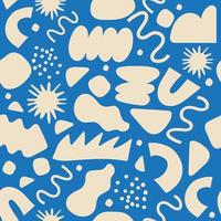 Abstract seamless pattern with colorful doodles inspired by Matisse. Flat cartoon background, simple random shapes in bright childish colors. vector