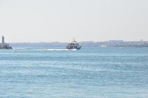 Steamboat ferry port and sea background and landscape photo