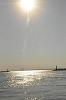 Steamboat ferry port and sea background and landscape photo