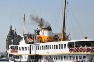 Steamboat ferry port and sea background and landscape photo