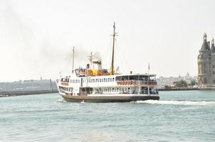 Steamboat ferry port and sea background and landscape photo