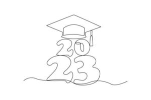 continuo uno línea dibujo clase de 2023. felicidades graduados graduación concepto. soltero línea dibujar diseño vector gráfico ilustración.