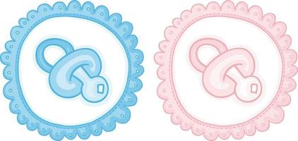 Blue and pink baby round label with pacifier vector