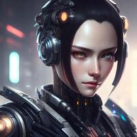 Ultra Realistic Mechanical Robot Anime Style Illustration with Different Eye Colors photo