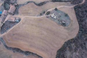 Aerial view of yellow wheat fields photo