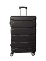 Front view of big black travel suitcase isolated on white background photo