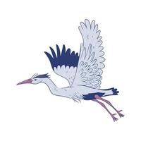 Heron in flight isolate on white background. Vector graphics.