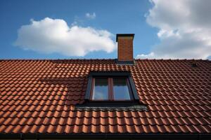 Open roof window in velux style with roof tiles created with gereative AI technology. photo