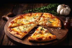 Delicious pizza with lots of melted cheese created with technology. photo