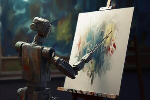 AI robot is painting an artwork created with technology. photo