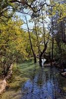 a natural wild landscape in the Turkish mountains with an interesting waterfall and the sapadere canyon photo