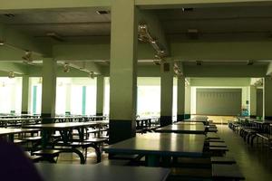 empty school cafeteria , canteen under building photo