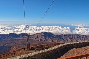 volcánico paisaje con un cable coche a el parte superior de el montaña de el Español teide volcán en tenerife, canario islas foto