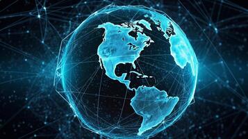 Global network connection over planet Earth. 3d rendering toned image photo