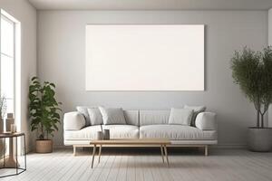 Blank White Canvas Inside of a Living Room for a Wall Art Mockup Illustration with photo