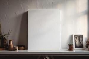 Blank White Canvas Inside of a Living Room for a Wall Art Mockup Illustration with photo