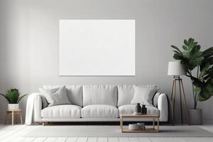 Blank White Canvas Inside of a Living Room for a Wall Art Mockup Illustration with Generative AI photo