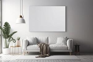 Blank White Canvas Inside of a Living Room for a Wall Art Mockup Illustration with photo