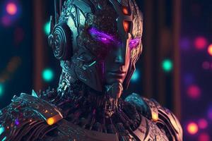 Modern futuristic male humanoid robot with metal outfit. Neural network generated art photo