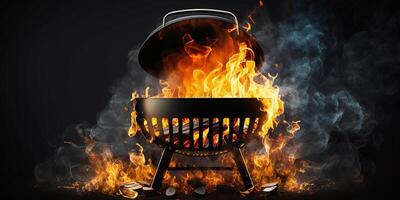 Barbecue Grill with Fire on Open Air. Fire flame AI Generated photo