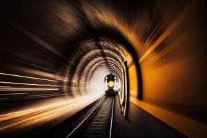 movimiento difuminar de tren Moviente dentro túnel ai generado foto