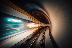 Motion blur of train moving inside tunnel photo