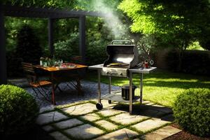 garden space and table with grill photo