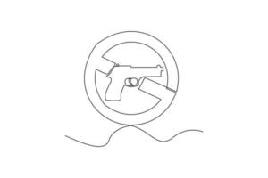 soltero uno línea dibujo pistola son prohibido. anti terrorismo concepto. continuo línea dibujar diseño gráfico vector ilustración.