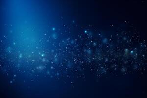 Dark blue, glow and glitter particle blurry bokeh abstract background with photo