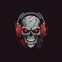 Logo of an angry skull wearing headphones designed in esports illustration style vector