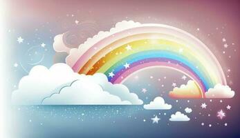 Fantasy sky rainbow. Fairy skies rainbows colors, magic landscape and dream sky background illustration, Generate Ai photo