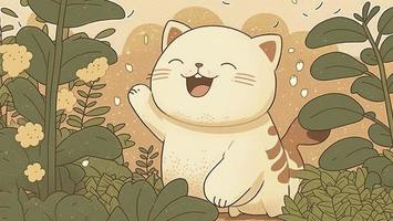 Fluffy cute cat baby in the forest in laughing happily, style, Animal, cat baby, Generate Ai photo