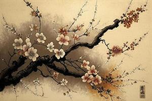 chino paisaje pintura Cereza florecer impresión Arte foto