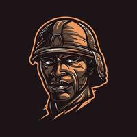 un logo de un soldado cabeza, diseñado en esports ilustración estilo vector