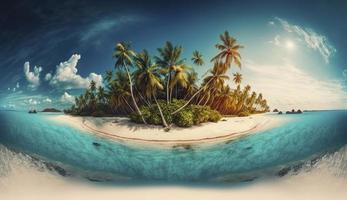 Beautiful tropical island with palm trees and beach panorama as background image, Generate Ai photo