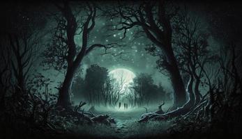 místico bosque escena a noche como digital arte, generar ai foto